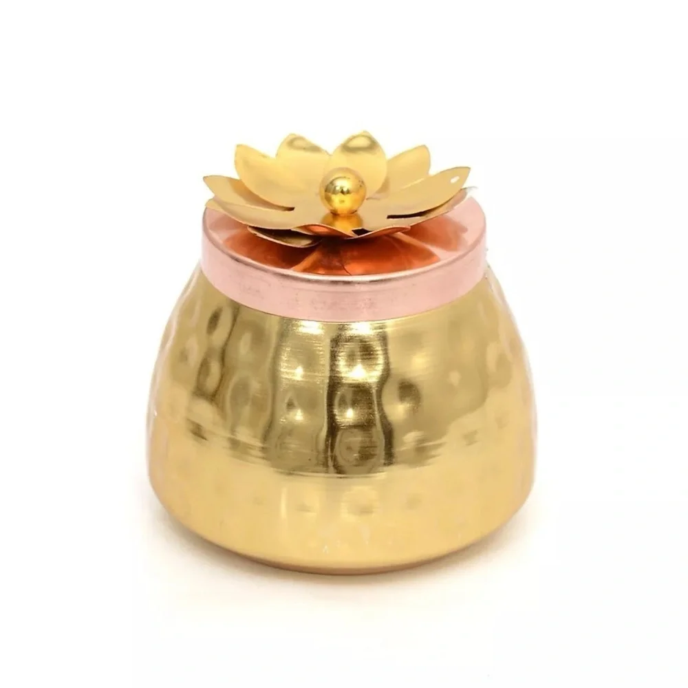 Copper Hammered Metal Jar with Flower top Box/Container/Chocolate/ Dry fruit Box